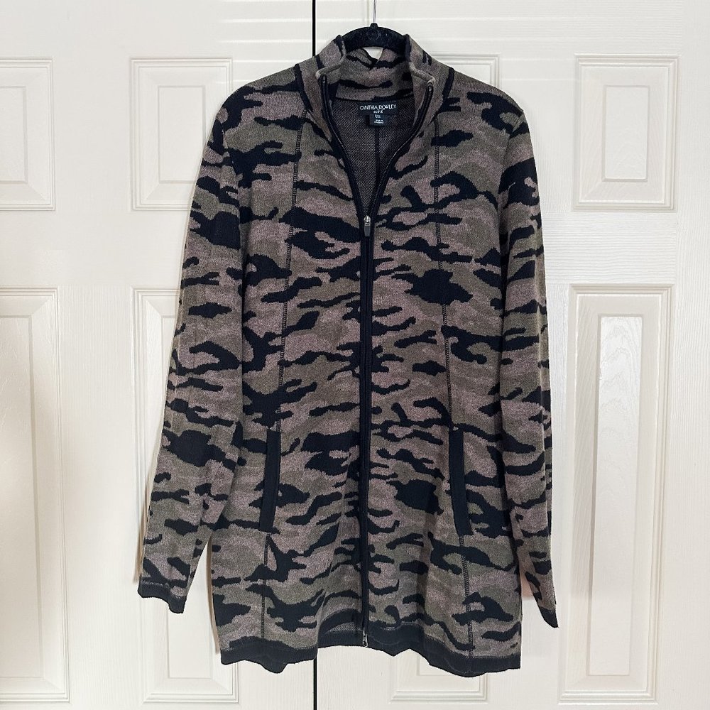 Cynthia Rowley Active Camo Cardigan Sweater - Black/Green XL